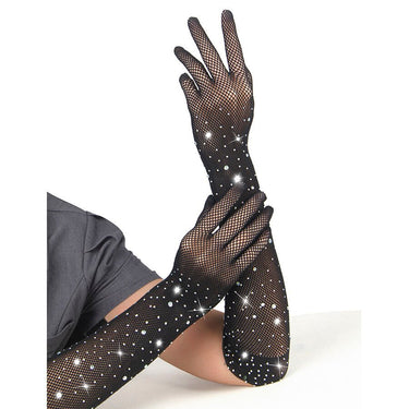Guanti neri glitter con diamanti di lusso per serate eleganti